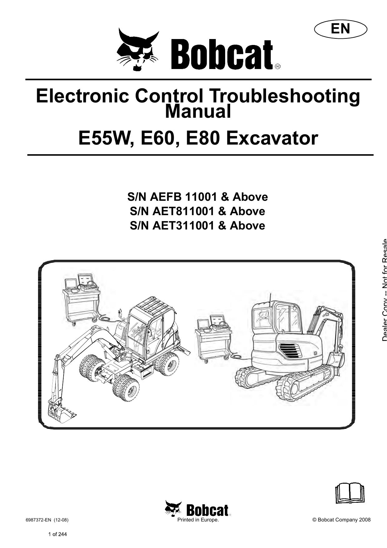 E55W, E60, E80 Excavator Electronic Control Troubleshooting Manual Bobcat